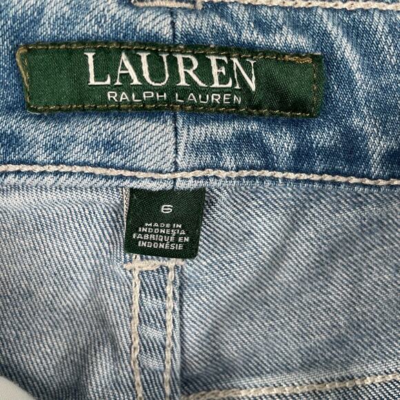 Ralph Lauren Blue Straight Cropped Embroidered Hem Denim Jeans Women's Size 6 - Picture 6 of 13